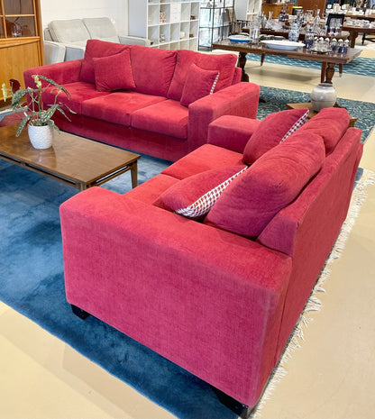 Local Pickup Only - Red Fabric Full Couch and Loveseat/Small Couch Set