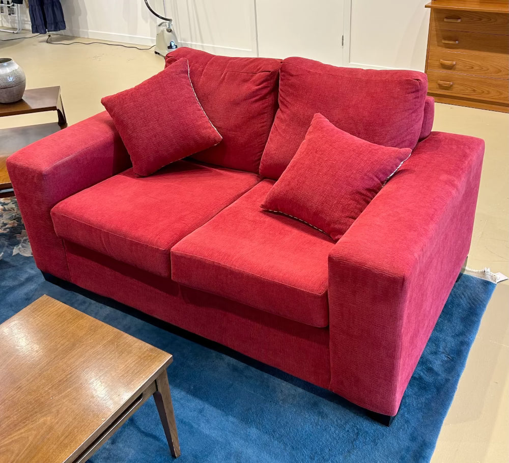 Local Pickup Only - Red Fabric Full Couch and Loveseat/Small Couch Set