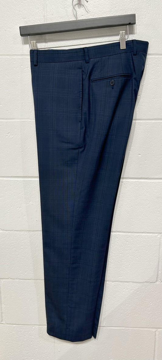 Men's Trousers, 35-36? Wool, Straight, Navy Glen Plaid