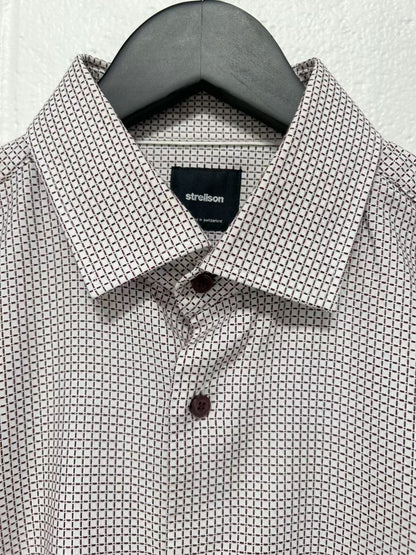 Men's M 15-1/2 39 Cotton Shirt,  Long Sleeve, Button Up, Burgundy Check Pattern, Strellson Slim Fit