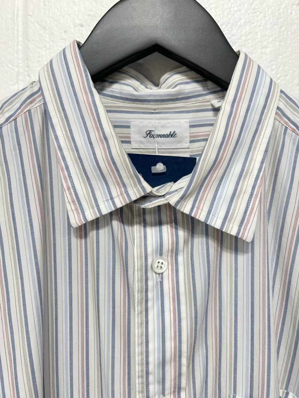 Men's M Cotton Shirt, Long Sleeve, Button Up, Blue Multi Stripe, Faconnable