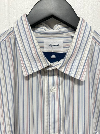 Men's M Cotton Shirt, Long Sleeve, Button Up, Blue Multi Stripe, Faconnable