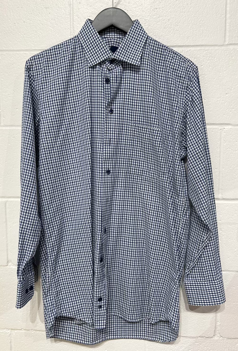 Men's 15-1/2 Shirt,  Long Sleeve, Button Up, Navy Blue/White Check, Harry Rosen