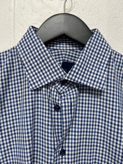 Men's 15-1/2 Shirt,  Long Sleeve, Button Up, Navy Blue/White Check, Harry Rosen