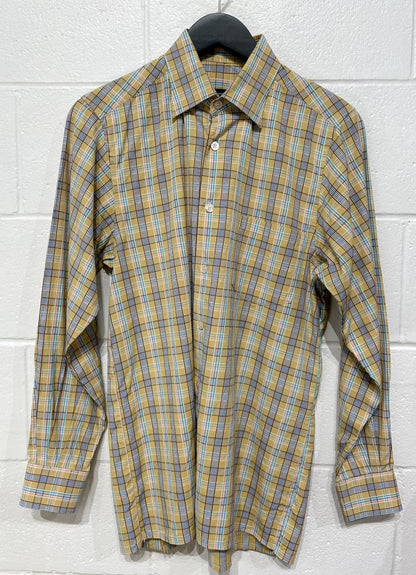 Men's M Shirt, Long Sleeve, Button Up, Yellow Multi Check, Ermenegildo Zegna