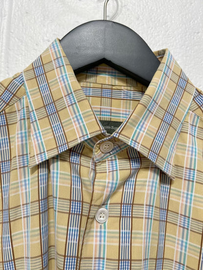 Men's M Shirt, Long Sleeve, Button Up, Yellow Multi Check, Ermenegildo Zegna