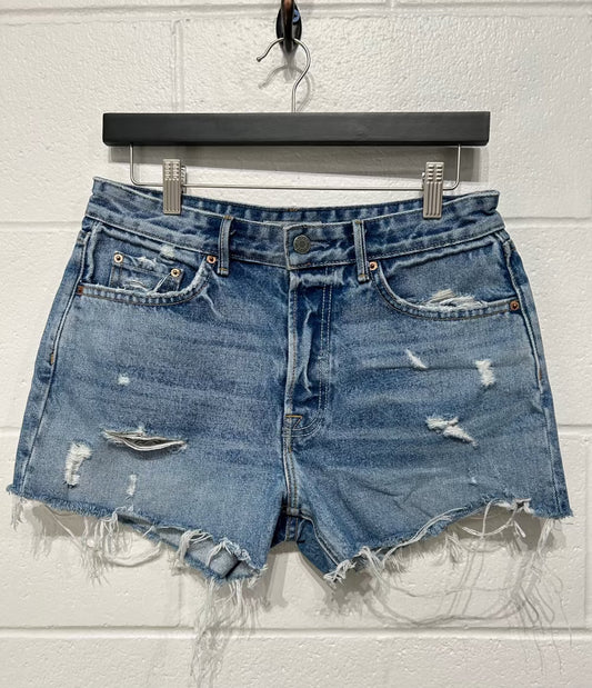 Women's 28 Shorts 3" Faded Distressed Denim, Raw Hem, "Helena" by Grlfrnd