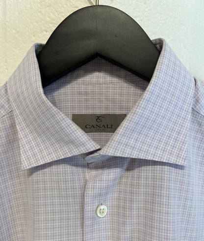 Men's L Shirt 16,  Long Sleeve, Button Up,  Lavender Micro-check - Canali