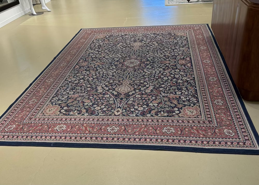 Local Pickup Only - Area Rug - Large Blue/Pink Oriental Style Design, Olefin, Size 7'10" x 10'10" (approx.)