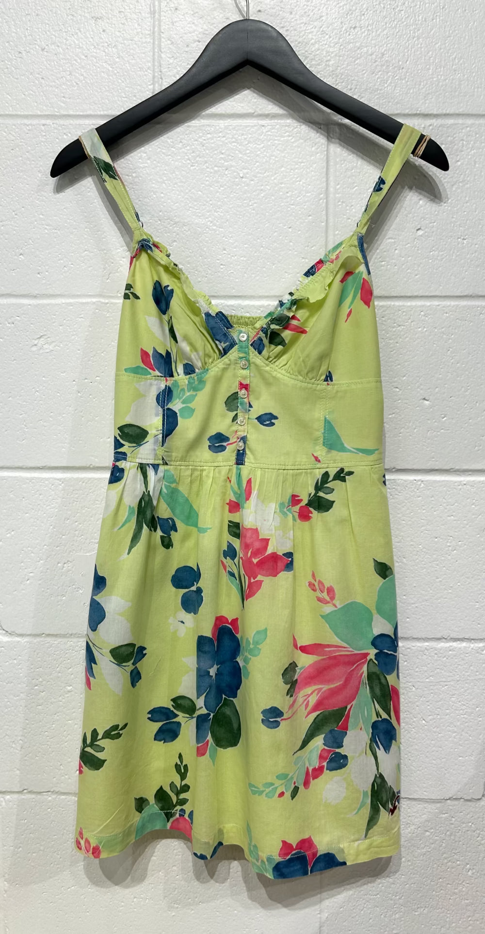 Women's M (Fits S) Citrus Green Floral Cotton Dress Sundress - Hollister