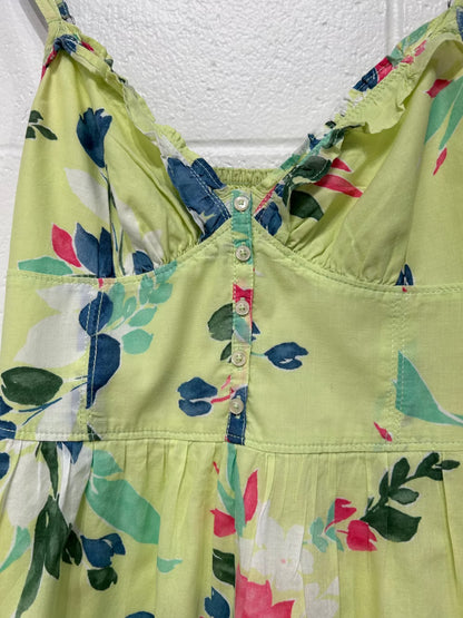 Women's M (Fits S) Citrus Green Floral Cotton Dress Sundress - Hollister