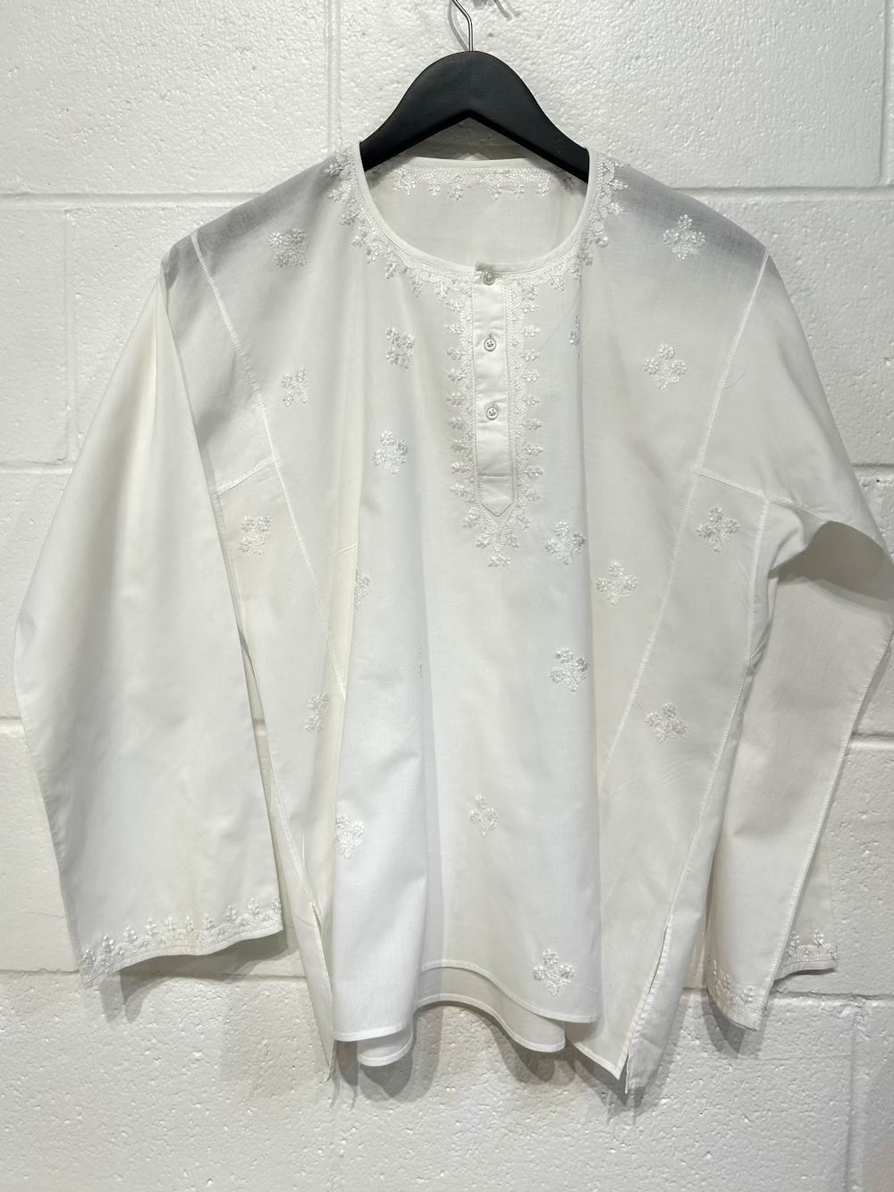 Women's S 100% Cotton Shirt White, White Embroidery