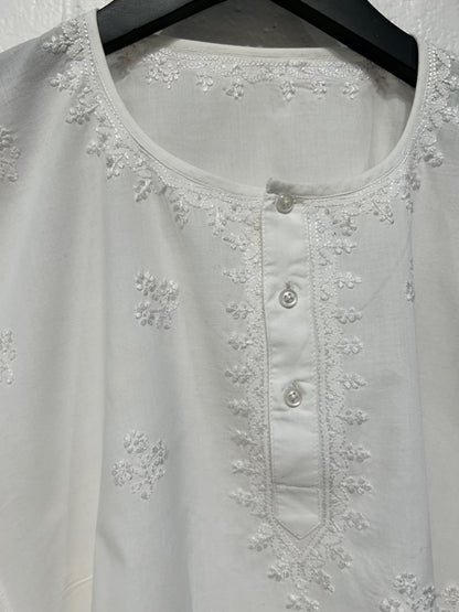 Women's S 100% Cotton Shirt White, White Embroidery