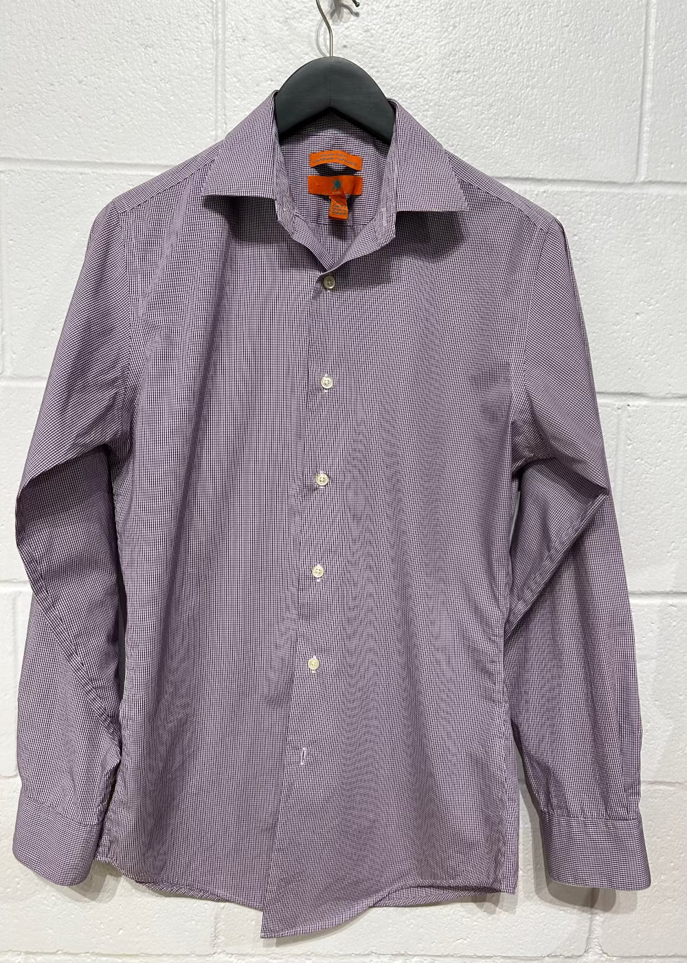 Men's S 14-1/2 100% Cotton Shirt, Long Sleeve, Button Up, Purple Microcheck, Egara