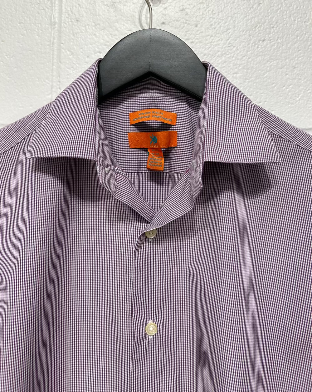 Men's S 14-1/2 100% Cotton Shirt, Long Sleeve, Button Up, Purple Microcheck, Egara