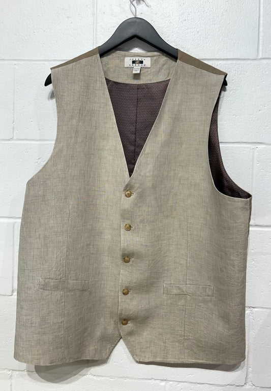 Men's 3XL Vest Linen Waistcoat, Beige, Joseph Abboud