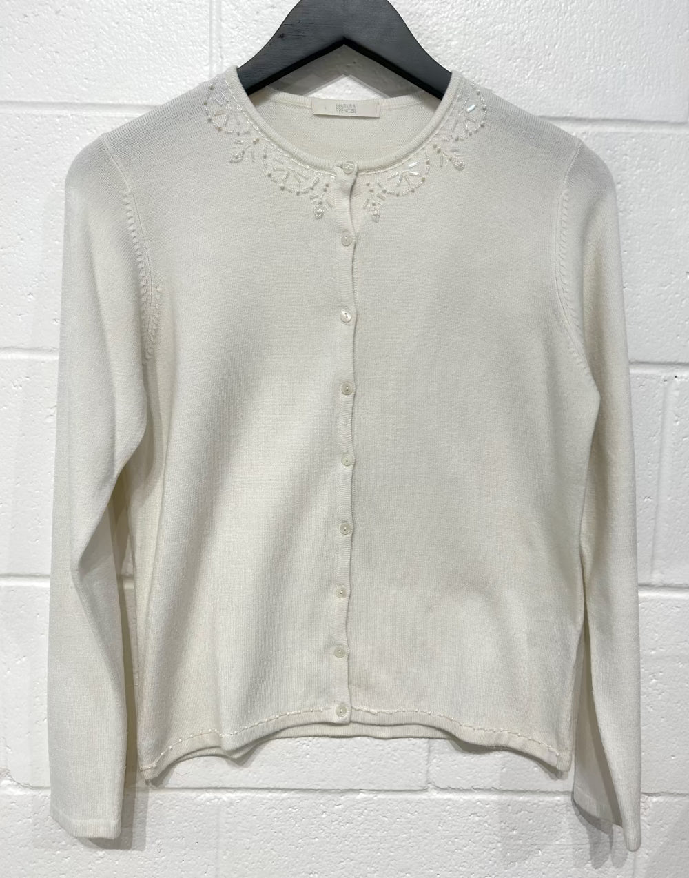 Women's M Beaded Sweater Cardigan, Cream, Acrylic, Marks and Spencer