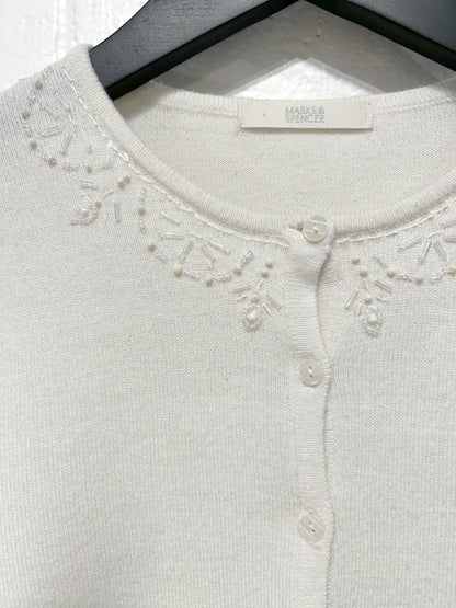 Women's M Beaded Sweater Cardigan, Cream, Acrylic, Marks and Spencer