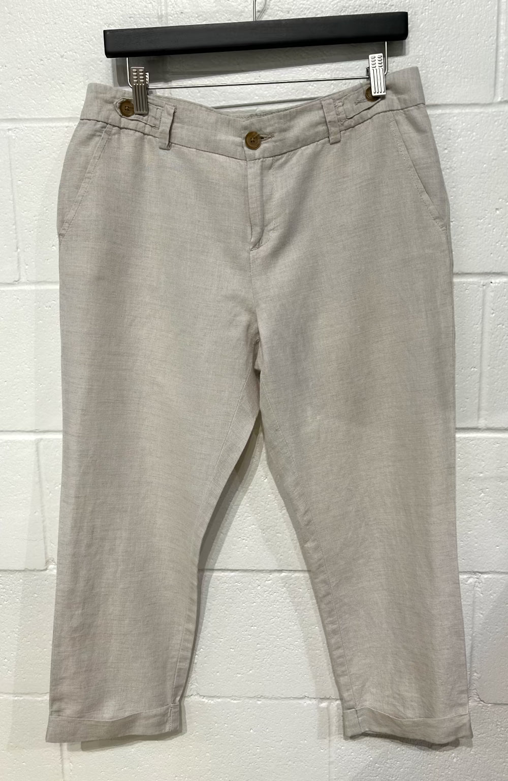 Women's 8 Linen-Cotton Cropped Pants, Beige, Banana Republic