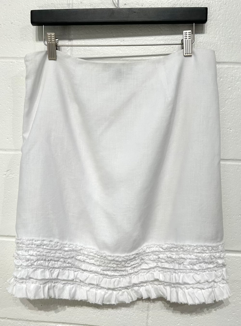 Women's 8 Linen Skirt, White, Fully Lined, Raw Hem Ruffles, Tommy Bahama