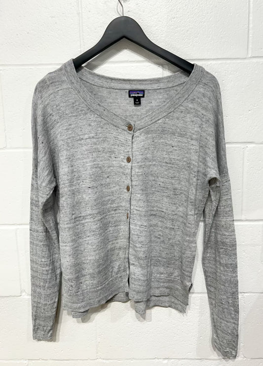 Women's M 100% Linen Sweater Cardigan, Grey Marl, Patagonia