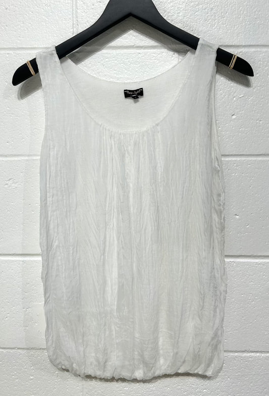 Women's M Top Blouse, Sleeveless Layered Tank, 100% Silk - White, Phase Eight