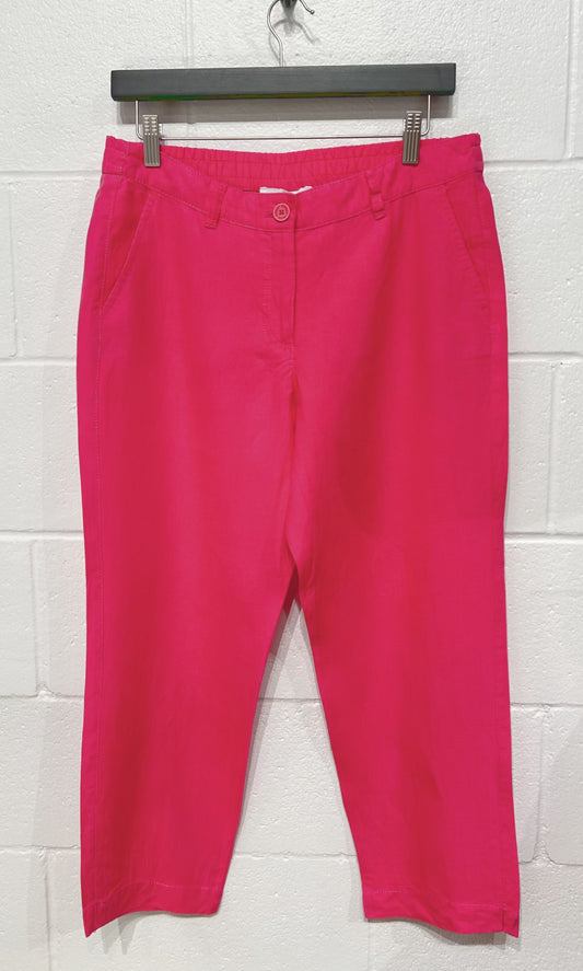 Women's M 38 100% Linen Pants, Hot Pink, Elastic Waist, Gerry Weber