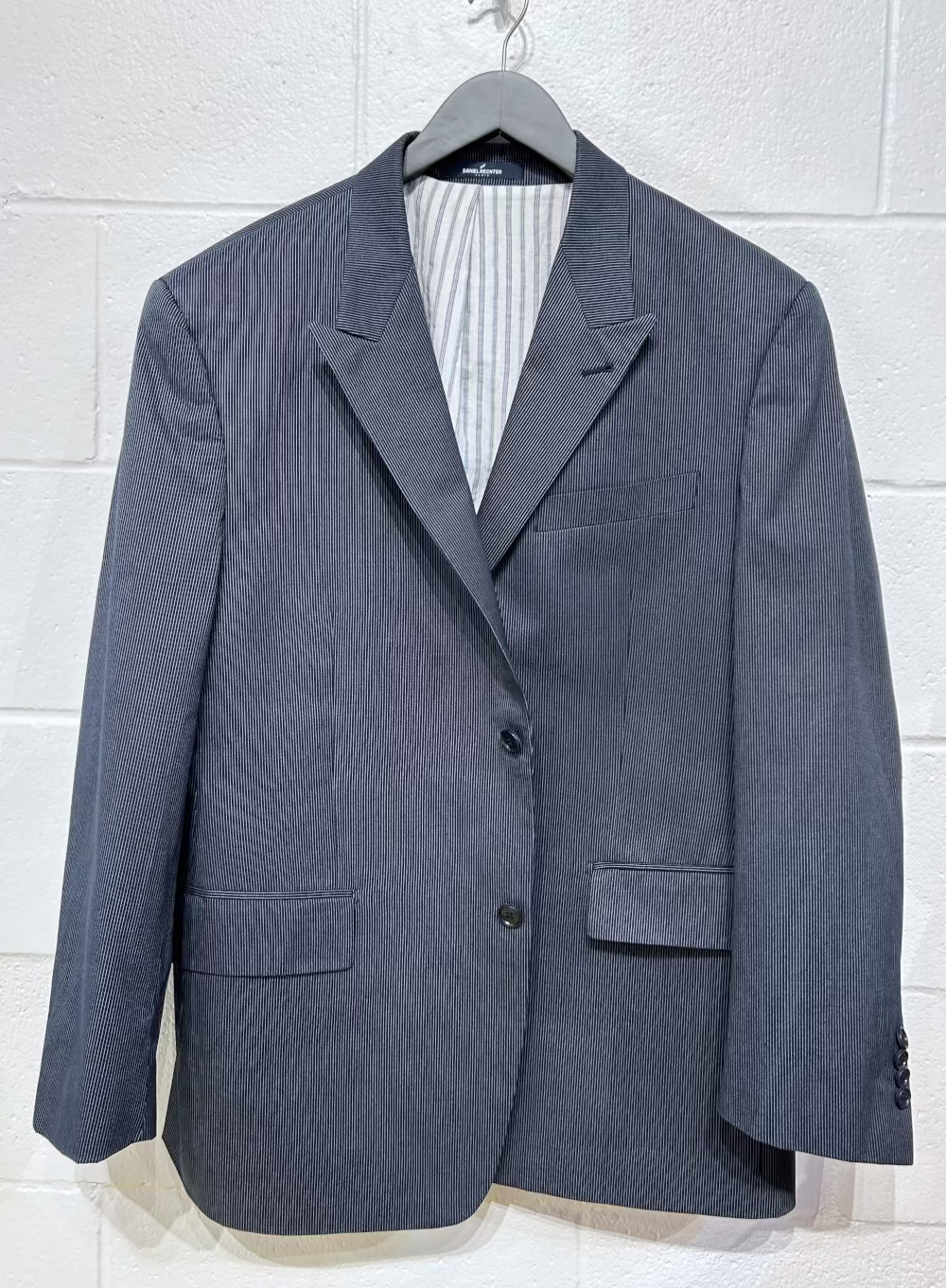 Men's 44S 100% Cotton Sportscoat Jacket, Blue Pinstripe, Daniel Hechter