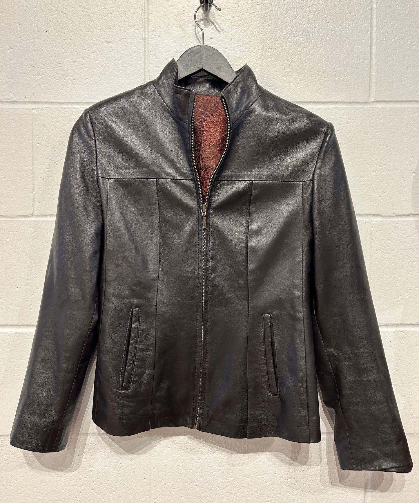 Women's L (fits M) Lamb Leather Jacket - Brown