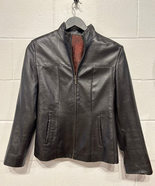 Women's L (fits M) Lamb Leather Jacket - Brown