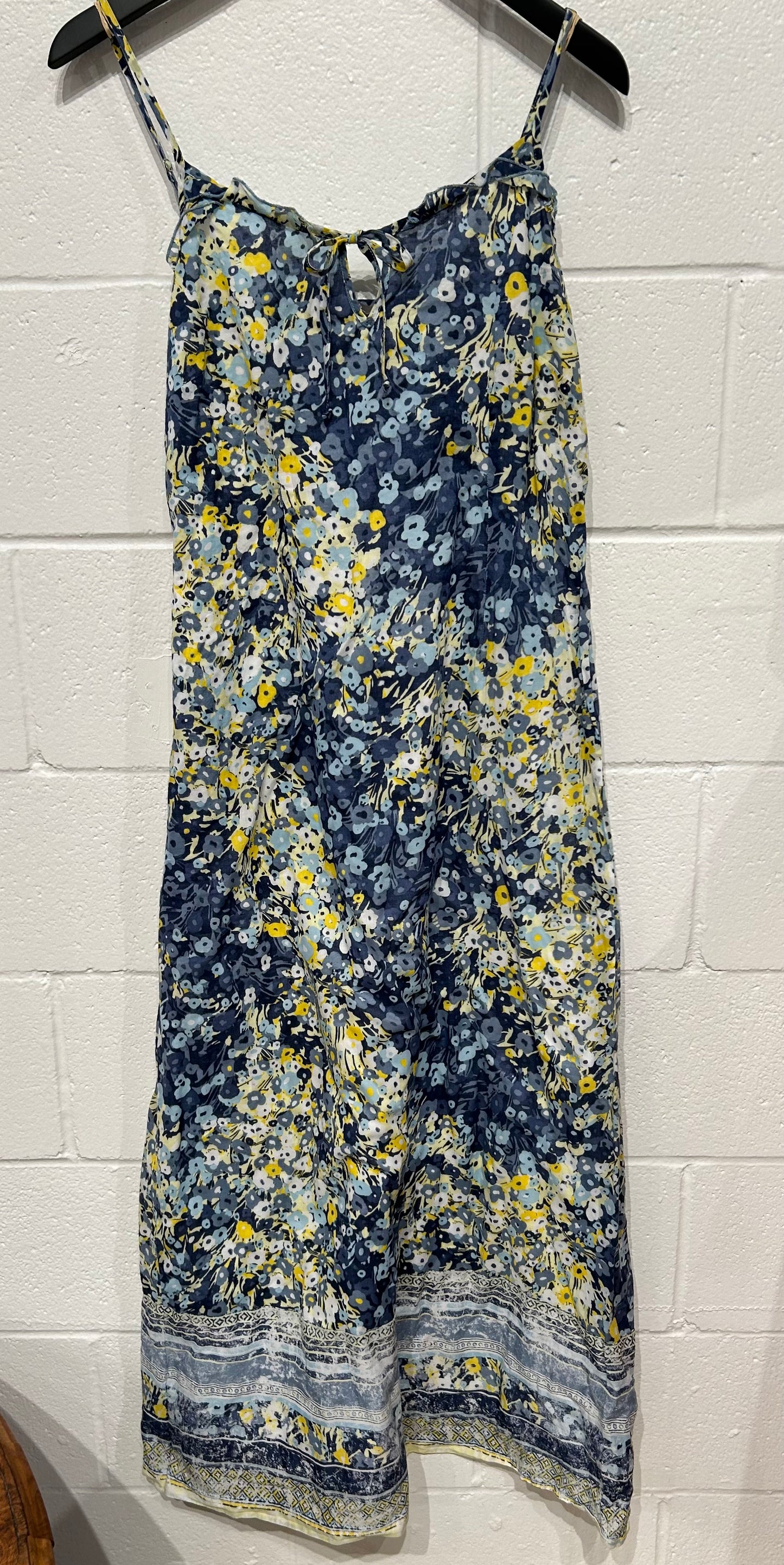 Women's M 38, Blue/Yellow Floral Print Dress Long, Sandwich