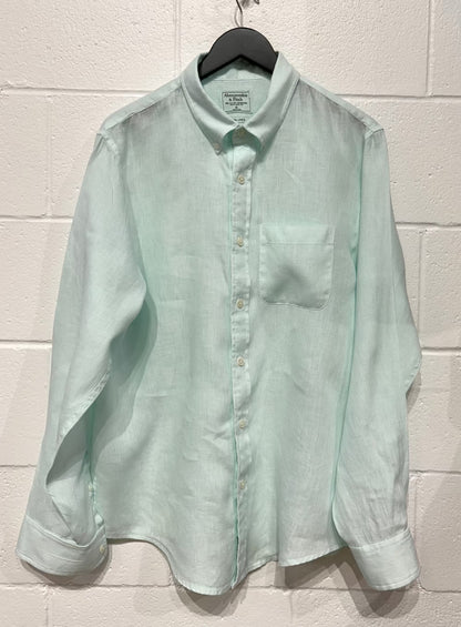 Men's XL Shirt, 100% Linen, Long Sleeve, Button Up, Mint Green - Abercrombie & Fitch