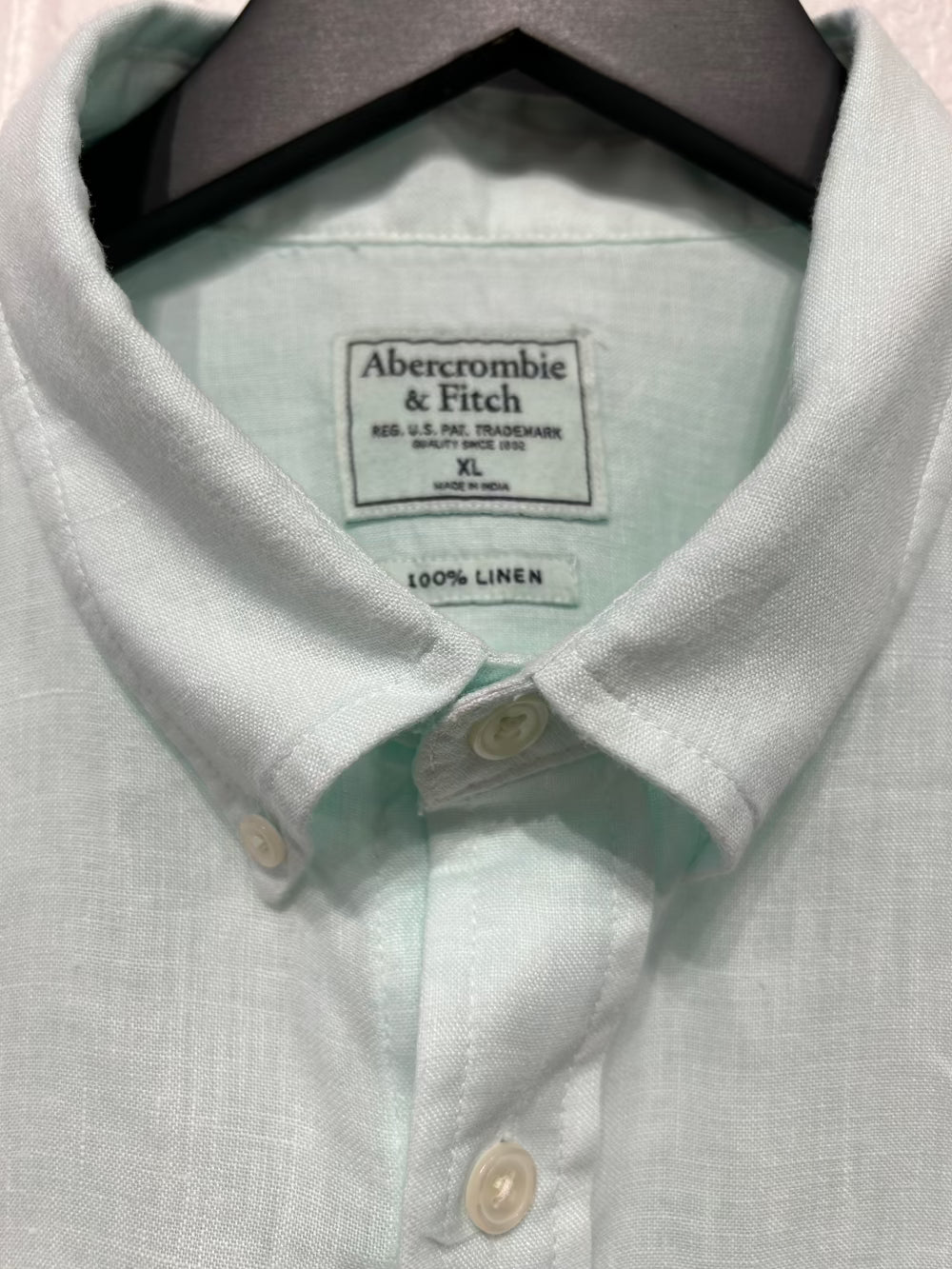 Men's XL Shirt, 100% Linen, Long Sleeve, Button Up, Mint Green - Abercrombie & Fitch