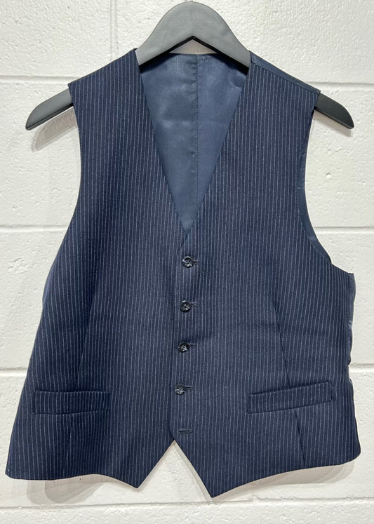 Men's L Vest Wool Waistcoat, Navy Pinstripe, No brand tag