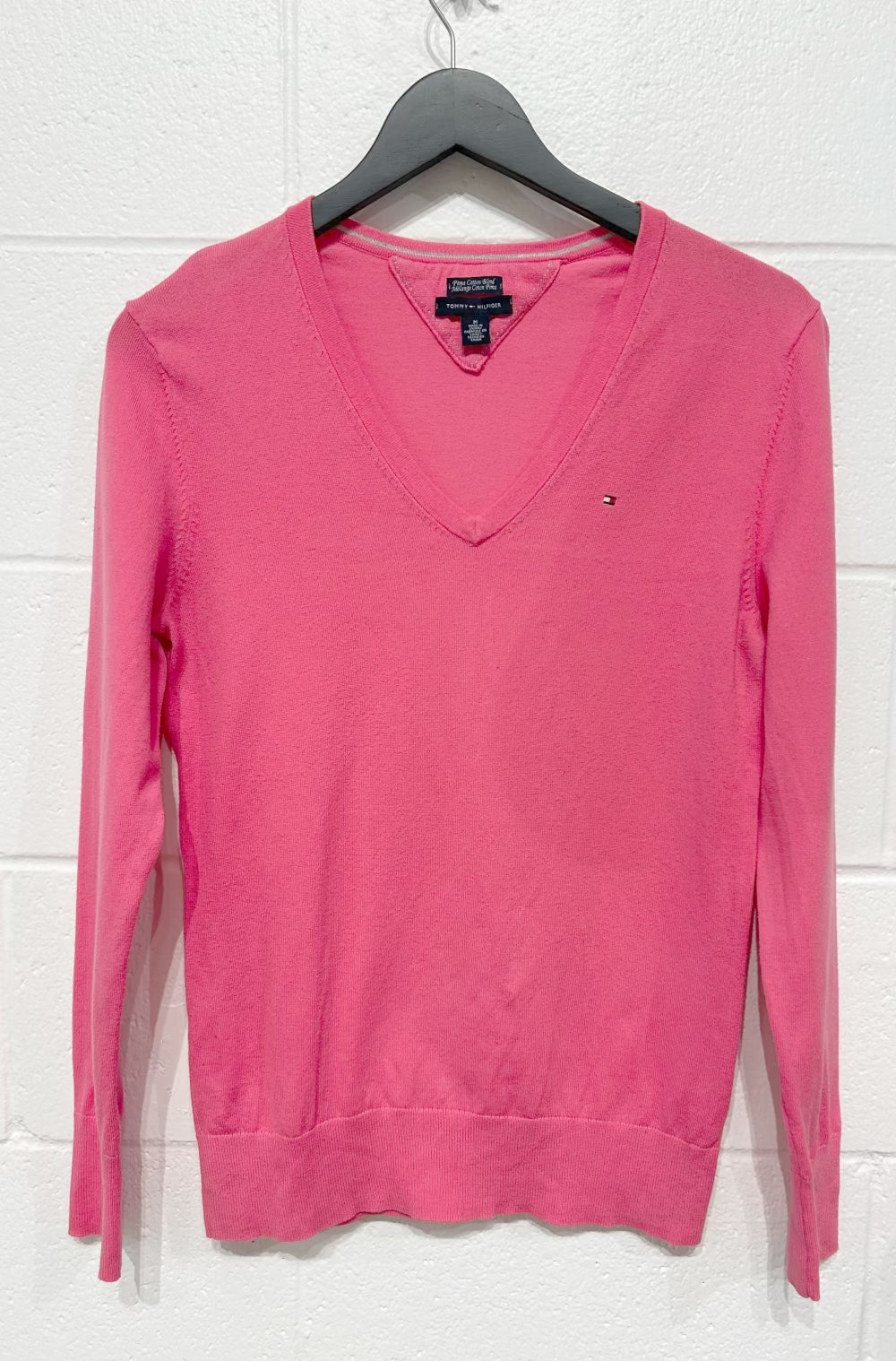 Women's M Pima Cotton Blend V-Neck Sweater - Warm Pink, Tommy Hilfiger