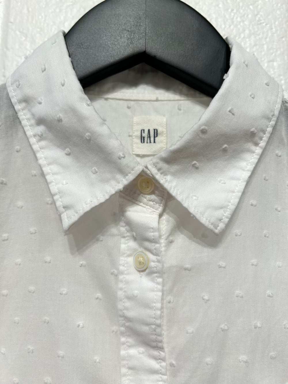 Women's S Cotton Shirt Button-up Long Sleeve, White Swiss Dot, Gap