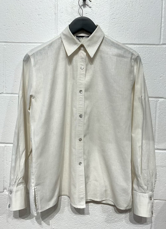 Women's M Linen Shirt Button-Up, Cream