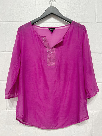 Women's 12 Top Tunic Gauze, Clear Sequins, Magenta, Jessica