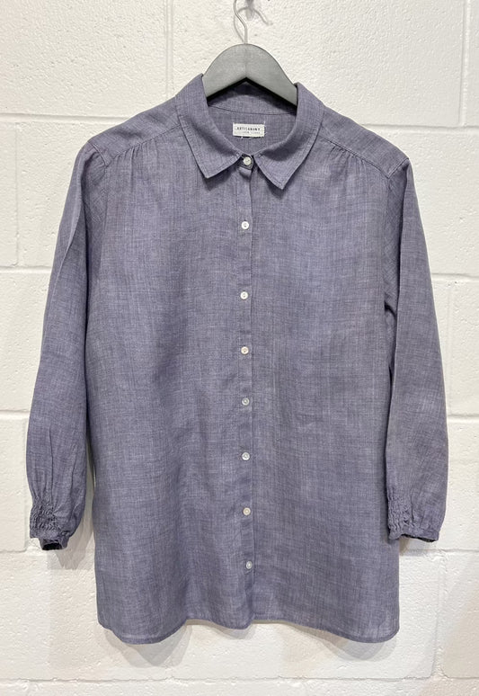 Women's M 100% Linen Top Shirt Button-Up, Mauve, Artisan NY