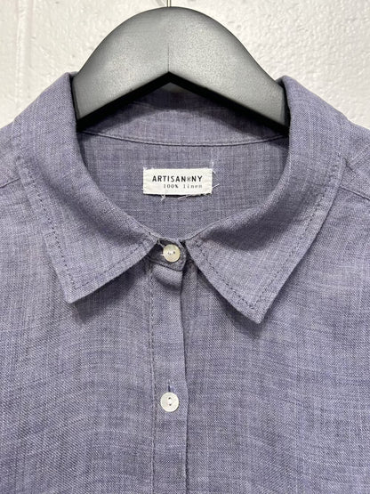 Women's M 100% Linen Top Shirt Button-Up, Mauve, Artisan NY