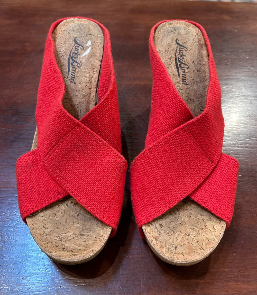 Women's Shoes - 6M US, Red Fabric Platform Cork Sandals, Lucky Brand