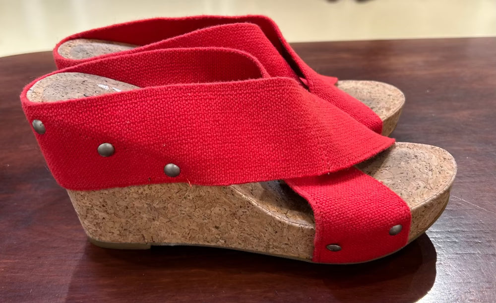 Women's Shoes - 6M US, Red Fabric Platform Cork Sandals, Lucky Brand