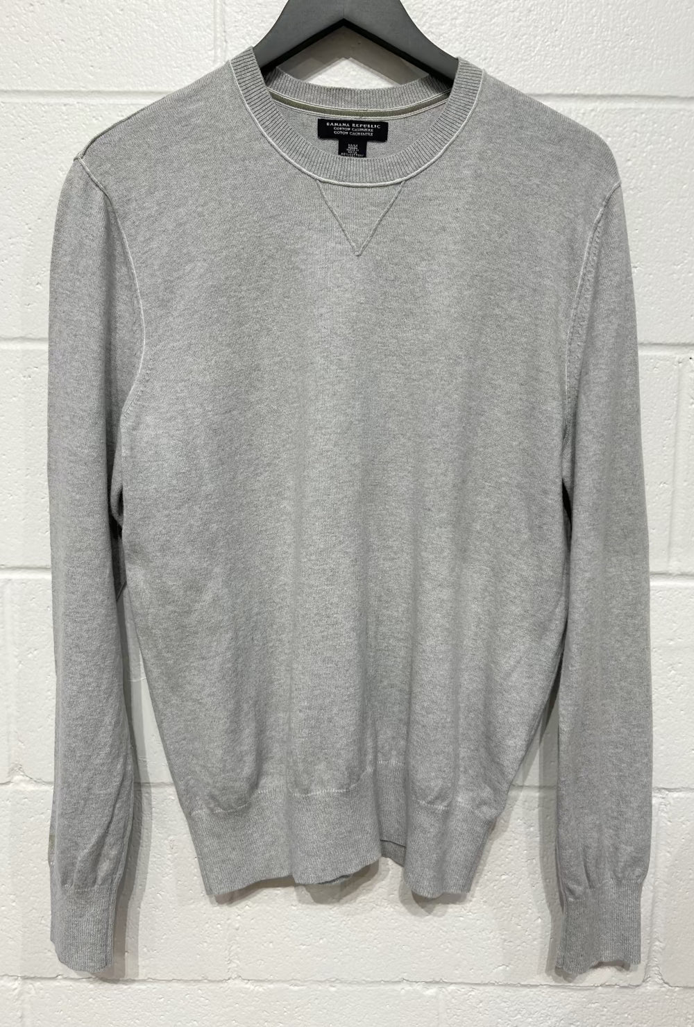 Men's S Sweater Crewneck,  Long Sleeve Cotton-Cashmere- Grey Mix, Banana Republic