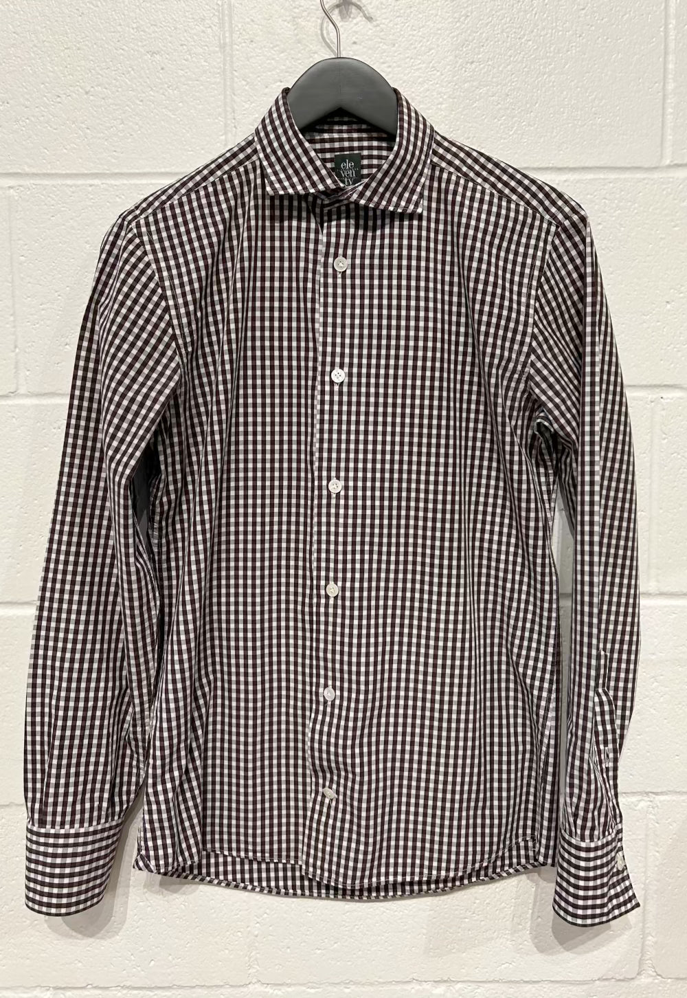 Men's M 15 Cotton Shirt, Long Sleeve, Button-up, Wine/Black/White Check, Slim Fit, Eleventy