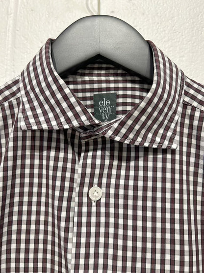 Men's M 15 Cotton Shirt, Long Sleeve, Button-up, Wine/Black/White Check, Slim Fit, Eleventy