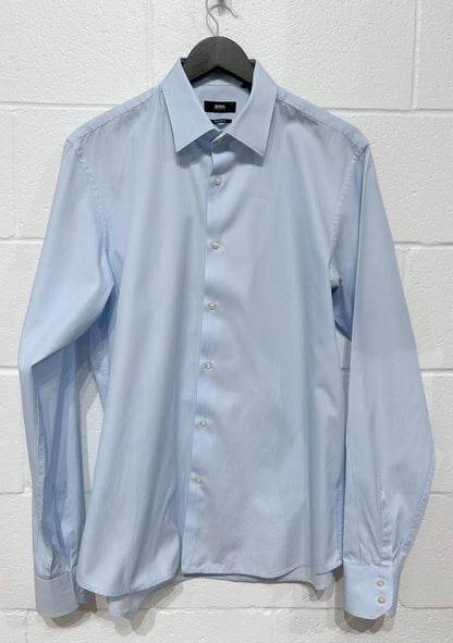 Men's L 16 Cotton Shirt,  Long Sleeve, Button-up, Blue/White Microstripe, Regular Fit, Hugo Boss