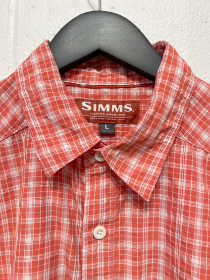 Men's L Shirt, Short Sleeve, Button Up, Orange/White, Simms Fishing Products