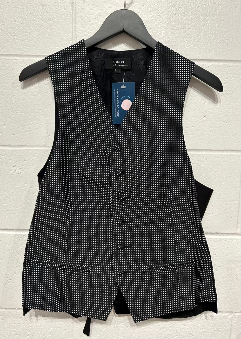 Men's L Evening Vest 100% Silk Waistcoat Polka Dot, Conti Classics