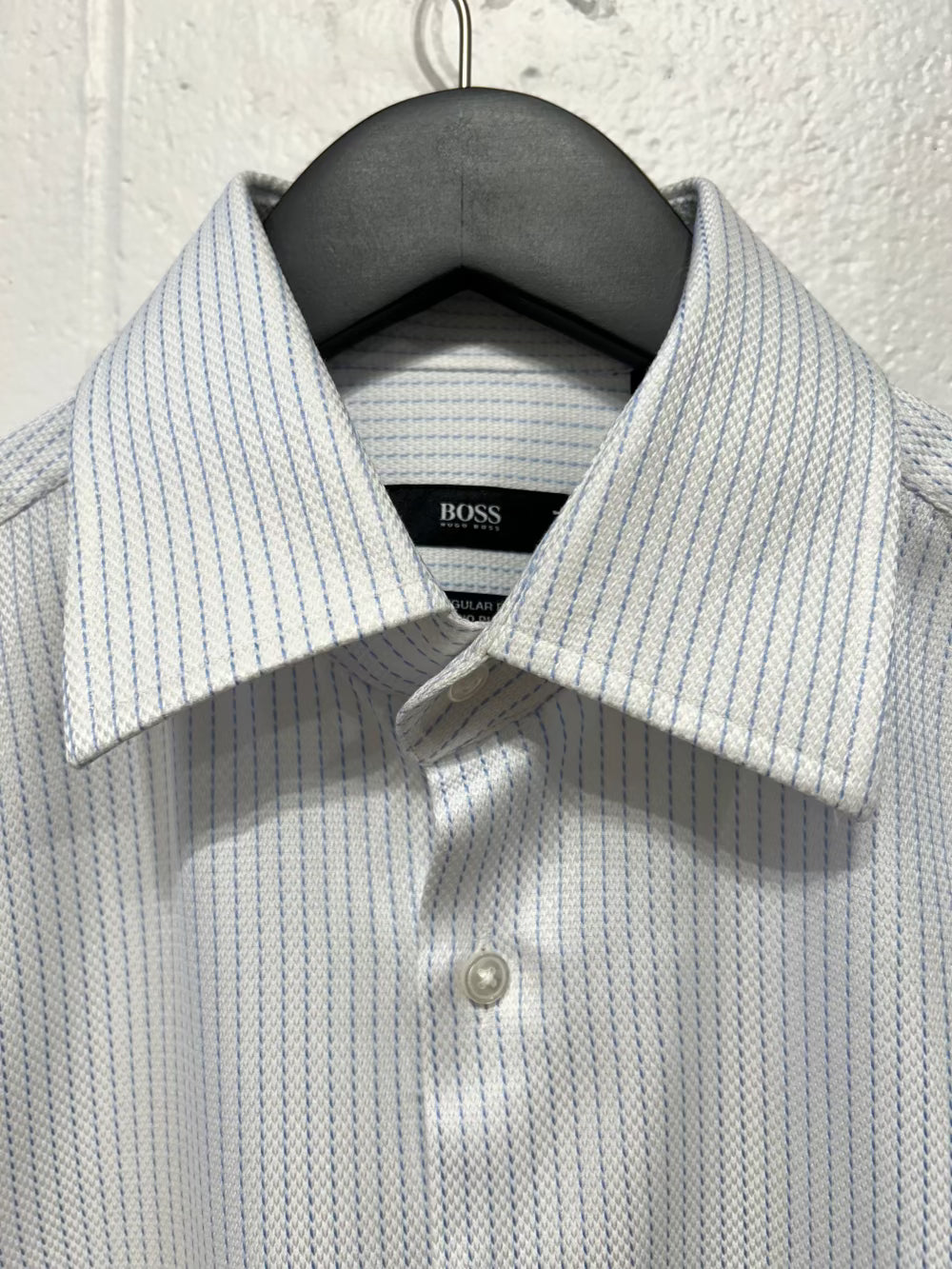 Men's M 15 Cotton Shirt, Long Sleeve, French Cuff, Button-up, Blue Dash Stripe, Regular Fit, Hugo Boss