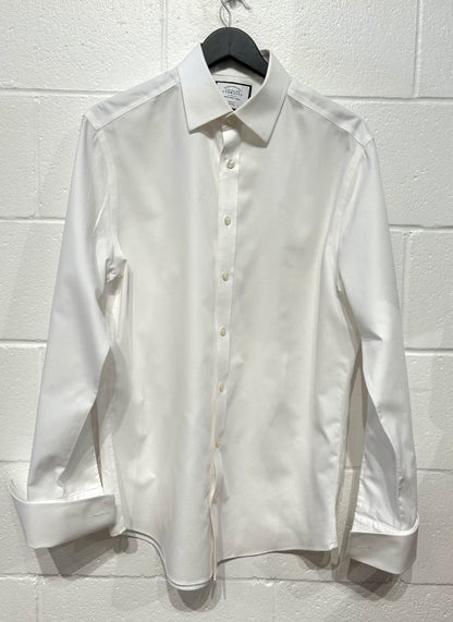 Men's L 16 Cotton Shirt, Long Sleeve, French Cuff, Button-up, White Woven Regular Fit, Charles Tyrwhitt